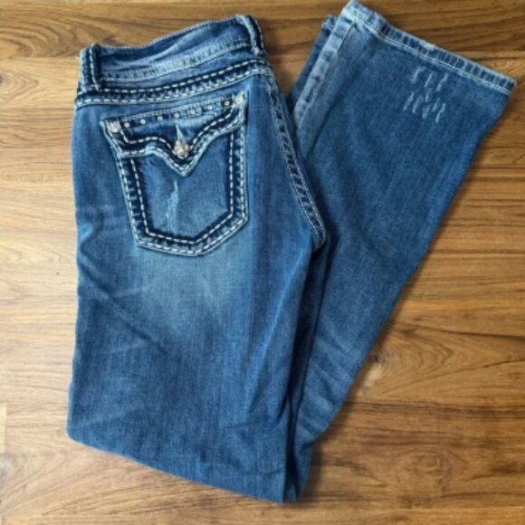 Miss Me Jeans Women’s 31 Boot Cut JP400G-8L Distressed Embellished Flap Pockets - Picture 1 of 14